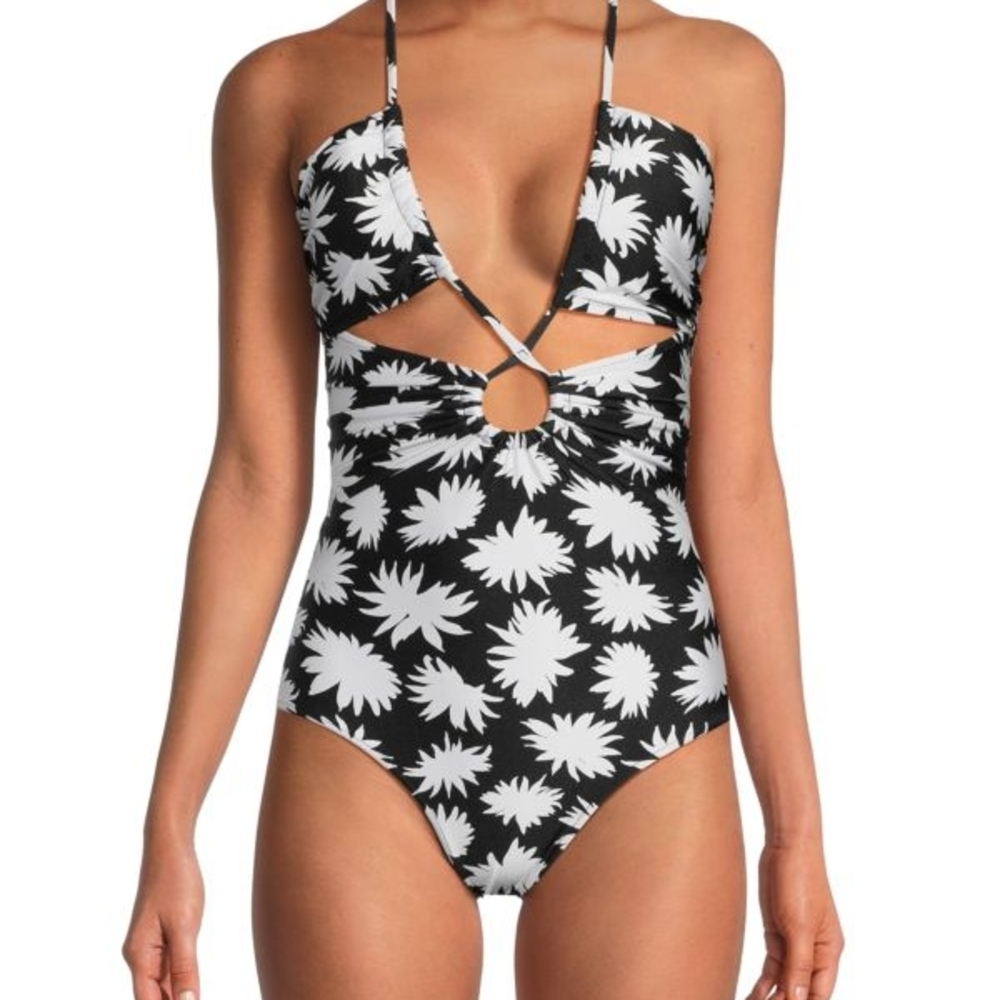 PatBO Black and White Floral One Piece Swimsuit